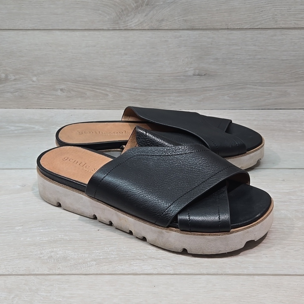 Gentle Souls By Kenneth Cole Women Lavern Leather Sandals Platform Shoes Sz 9